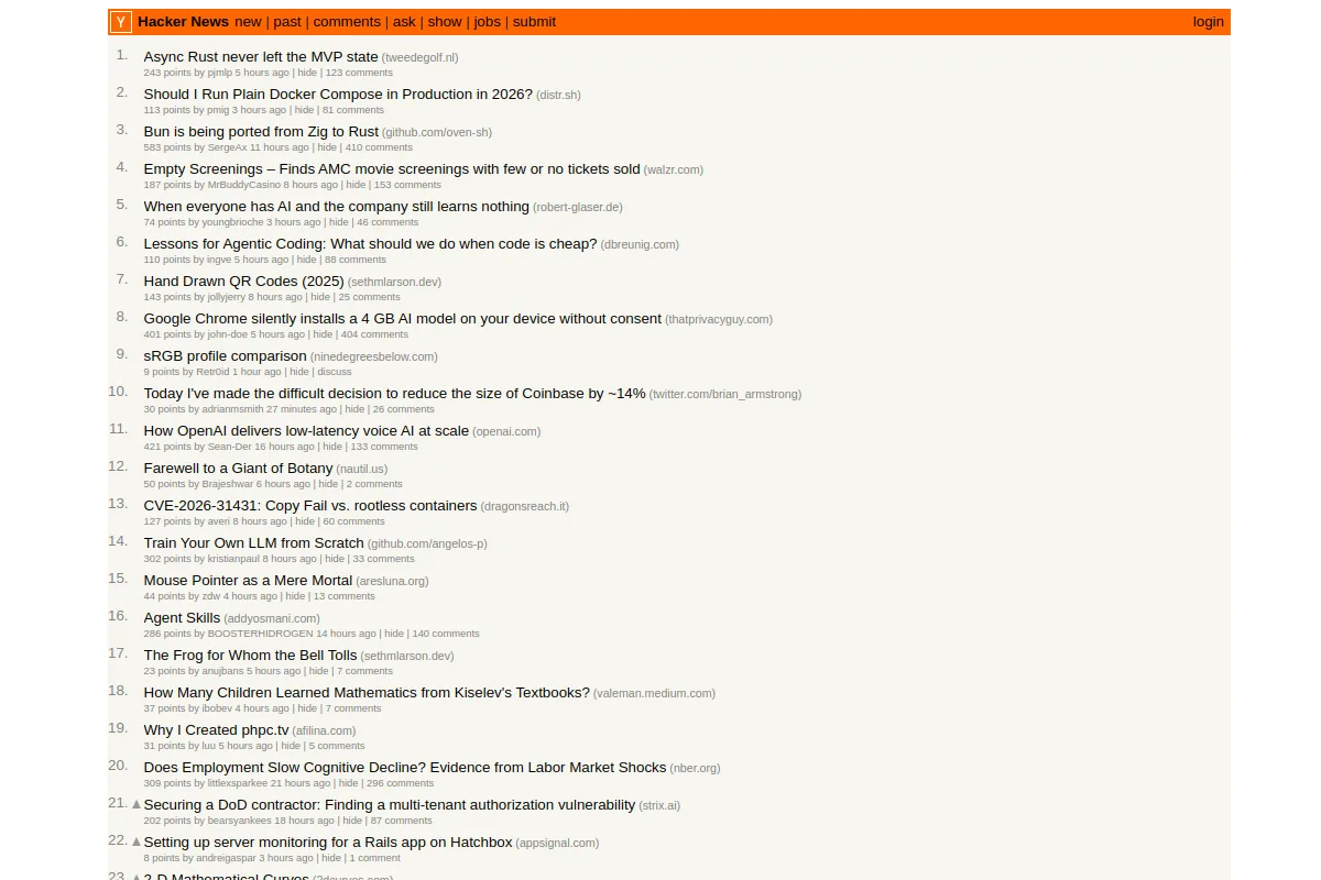 Hacker News 页面截图
